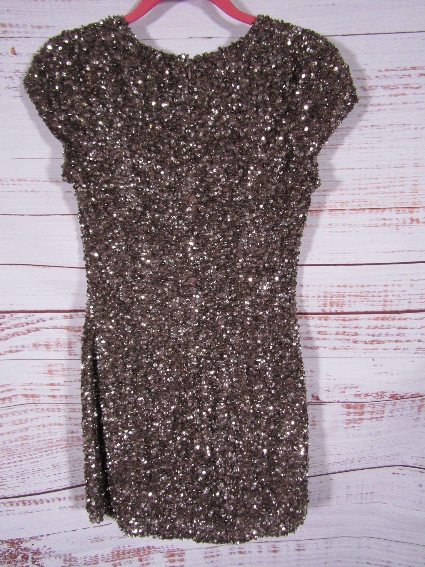 Parker Serena Women's Bronze Tone Sequin Mini Dress Size S