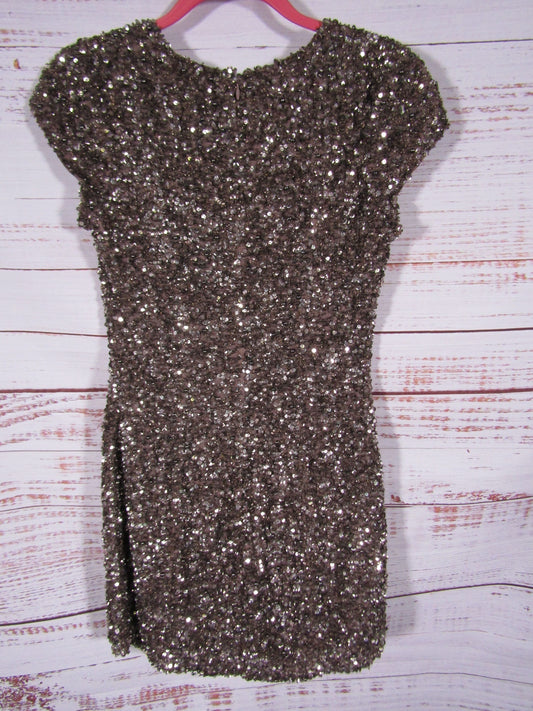 Parker Serena Women's Bronze Tone Sequin Mini Dress Size S