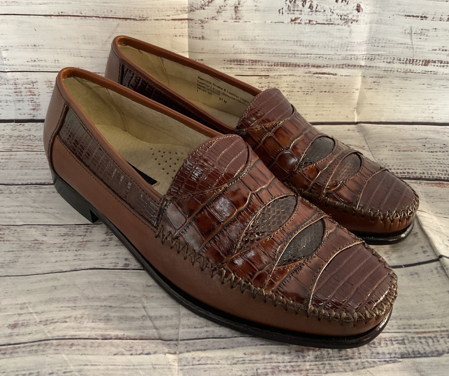 Stacy Adams Genuine Snake Skin Leather Loafers Mahogany 9.5