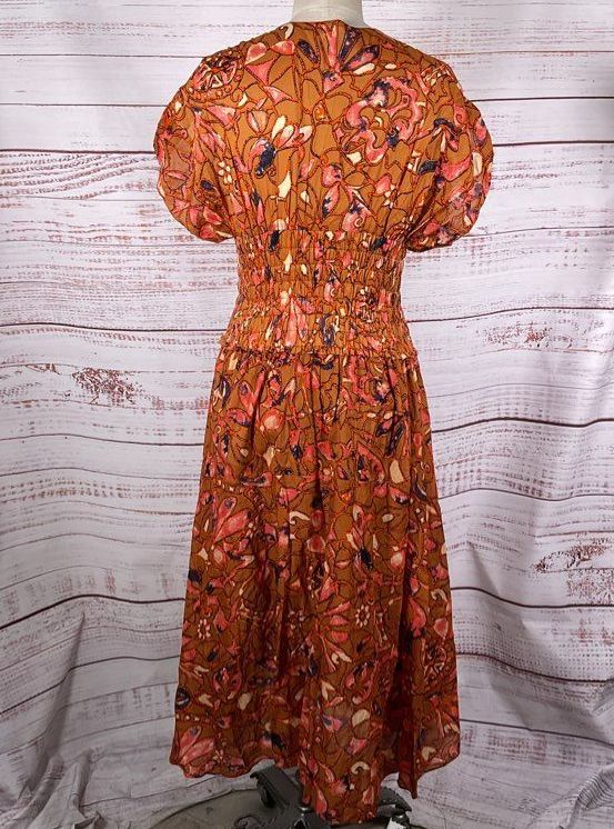 A.L.C Lucia Floral V Neck Smocked Waist A-Line Midi Dress Multicolor 0