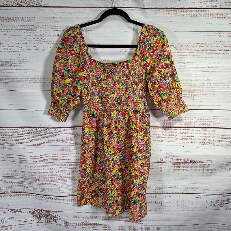 NWT Rixo Target Rainbow Floral Puff Sleeve Smocked Bodice Mini Dress - Size XXS