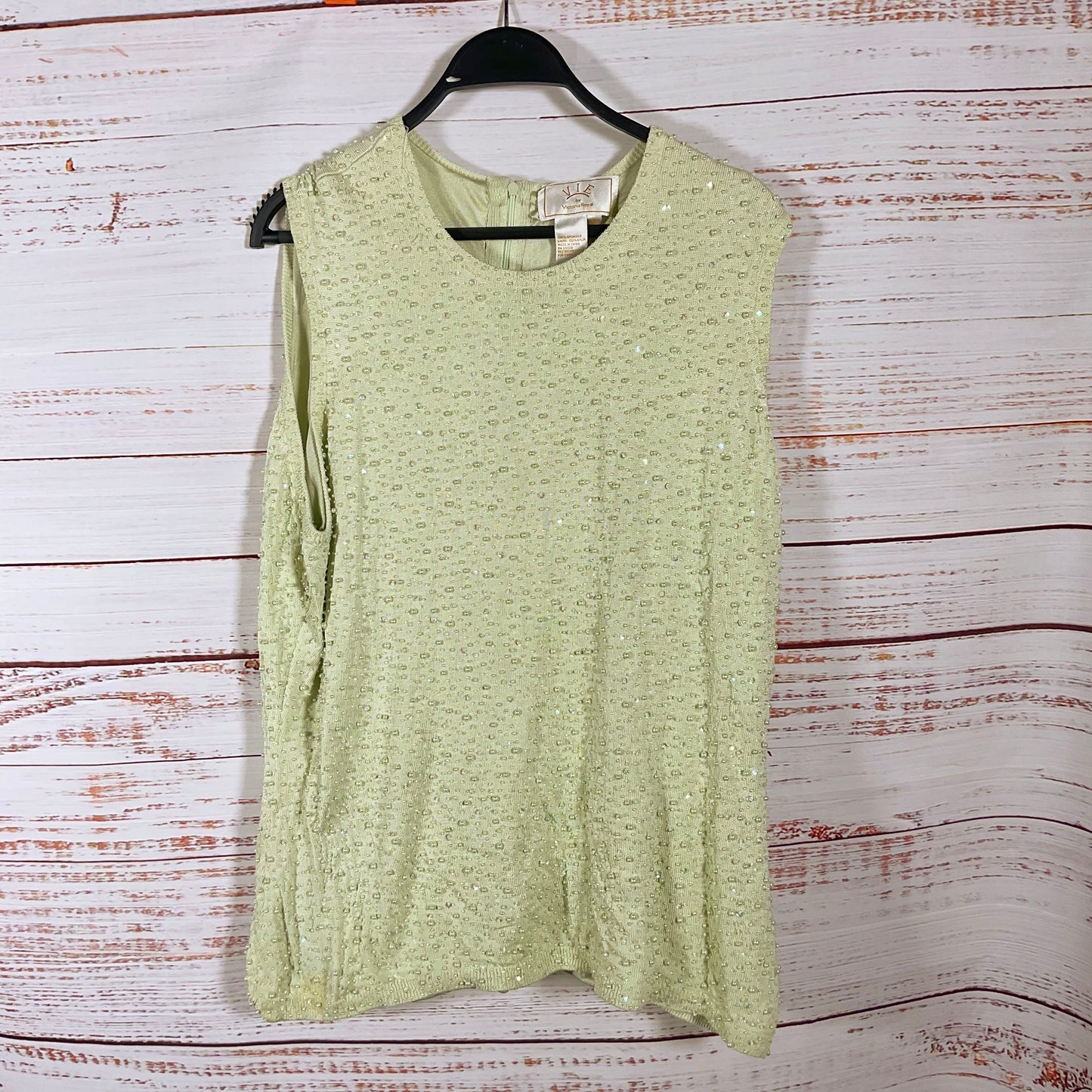 VIE by Victoria Royal Green Spun Silk Knit Beaded Sequin Vest - Size 3X