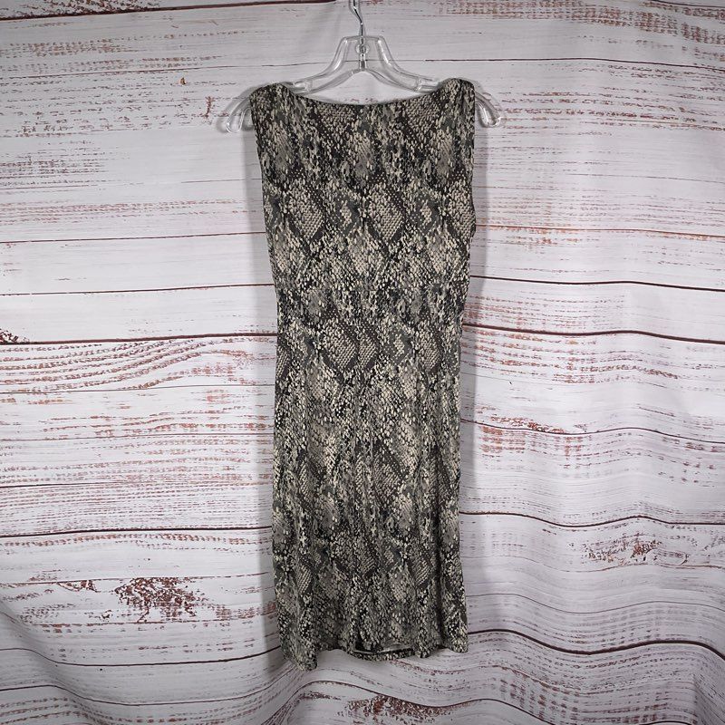 Lauren Ralph Lauren Gray Snake Print Sleeveless Low Cut Midi Dress - Size 8