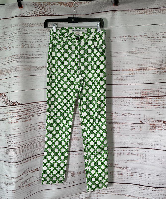 Women's Gretchen Scott Green and White Pants Cotton Blend Size S Retail $150