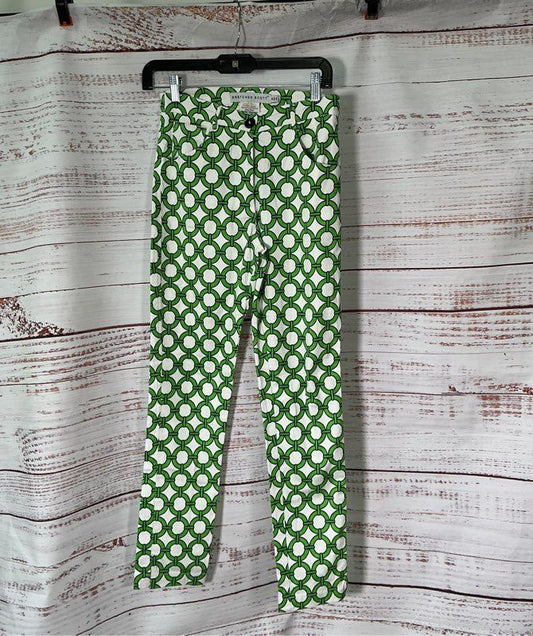 Women's Gretchen Scott Green and White Pants Cotton Blend Size S Retail $150