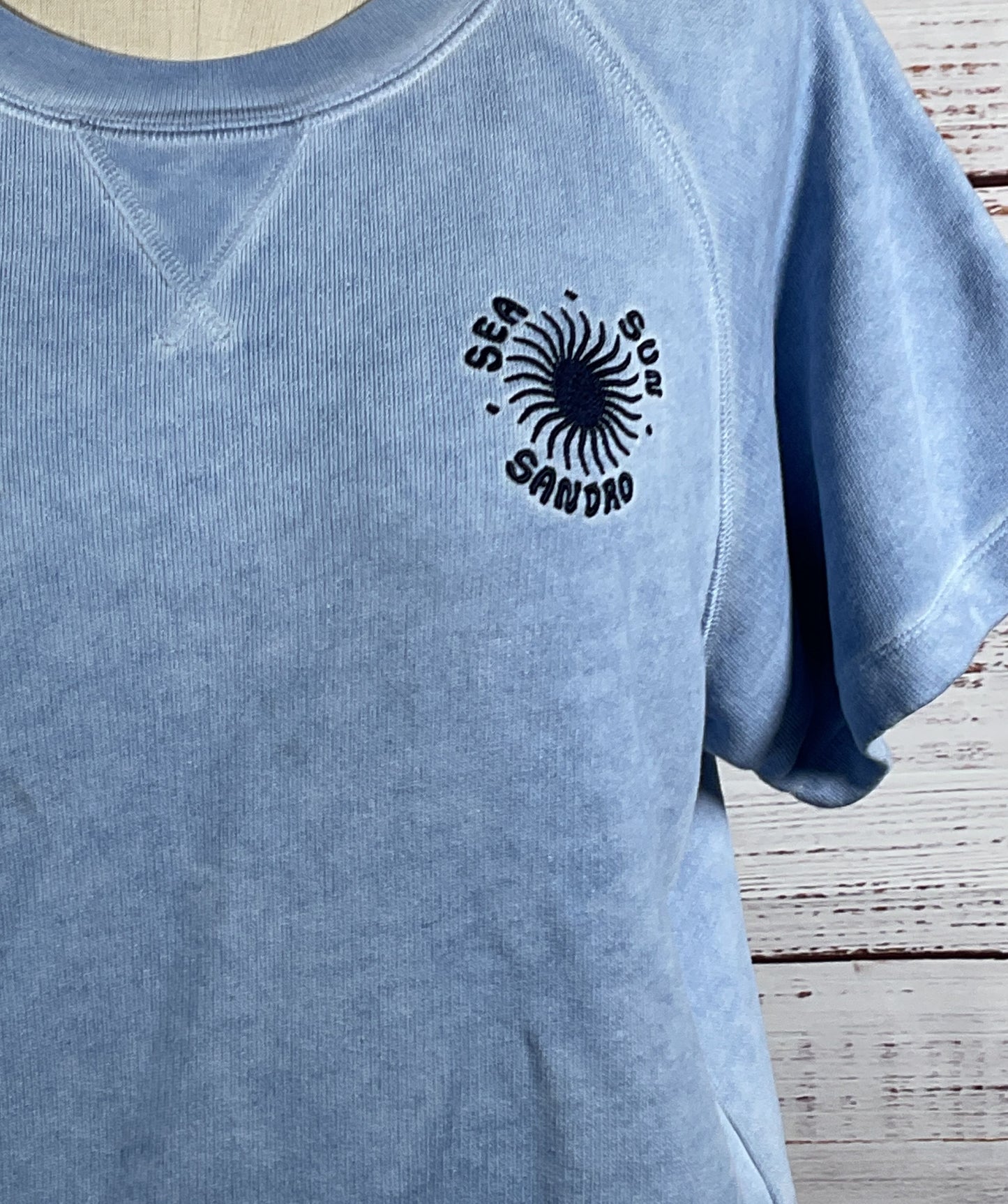 Sandro Faded Cotton T-Shirt Blue Large