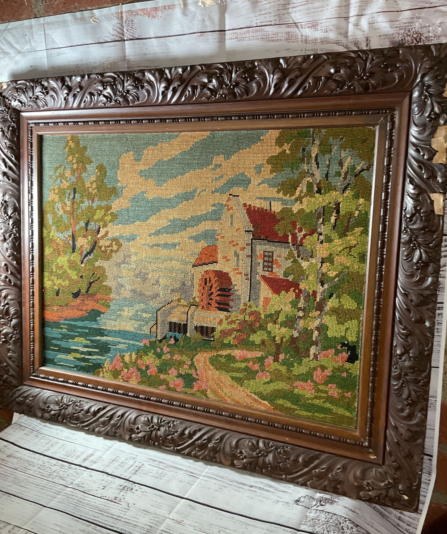 Antique Royal Paris French Tapestry Needlework Framed