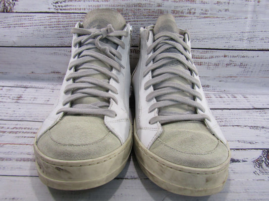 P448 Women's White Distressed Leather Mid-Top Sneakers Size 10 Made in Italy