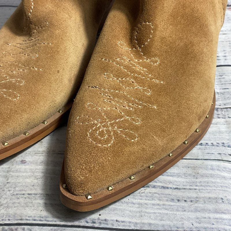 Sam Edelman Tan Suede Pointed Toe Embroidered Western Cowboy Ankle Boot sz 6.5 W