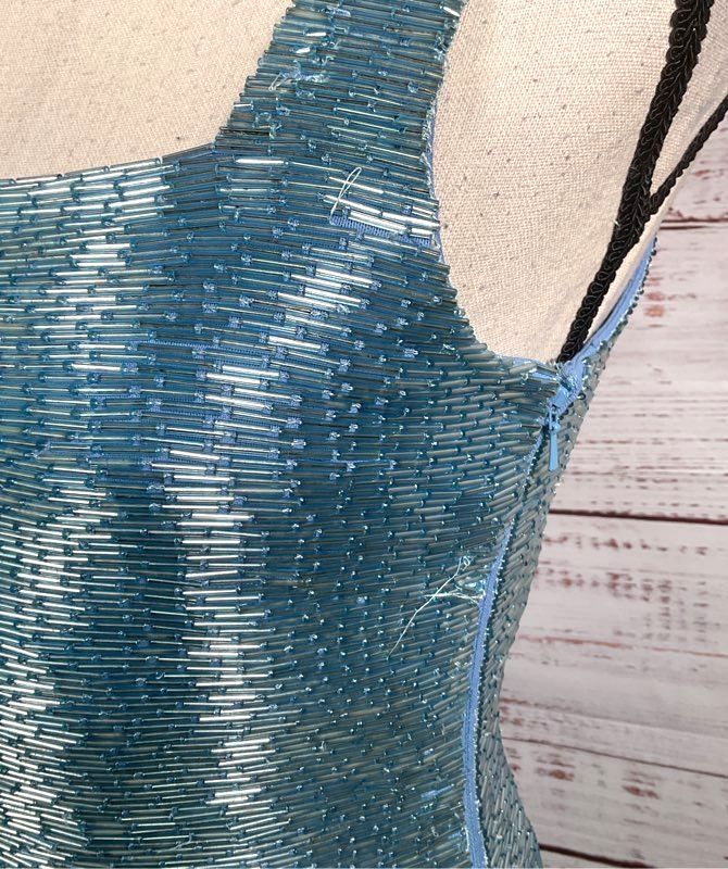 Staud Le Sable Beaded Mini Dress French Blue S
