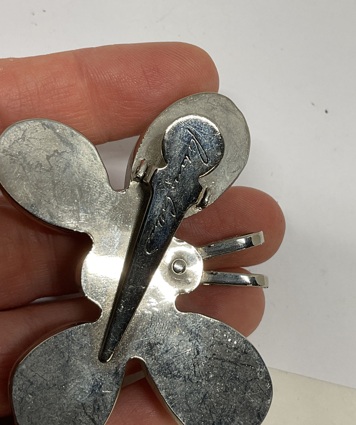 Lot 2 REBECCA COLLINS Silver Tone Frosted Glass Butterfly Clip Pendant