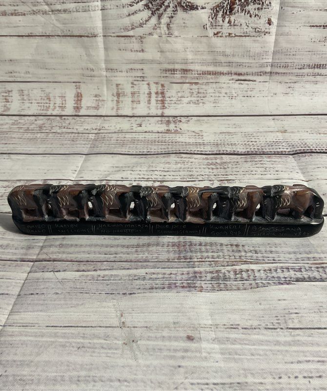 Figurine Row Of Seven Elephants Hand Carved Soapstone Carving Vintage African