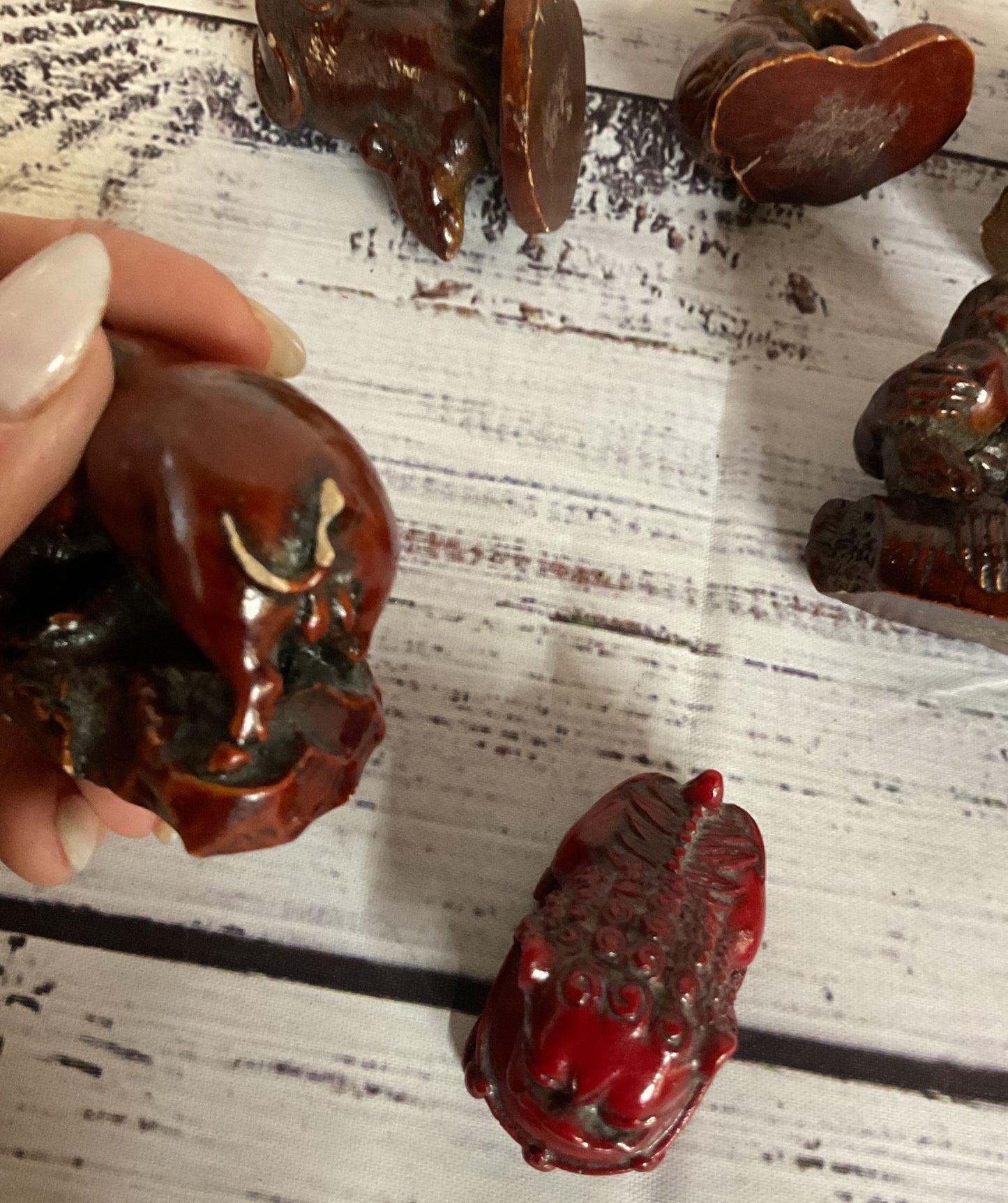 Lot 7 Resin Red Carved Animal Figures