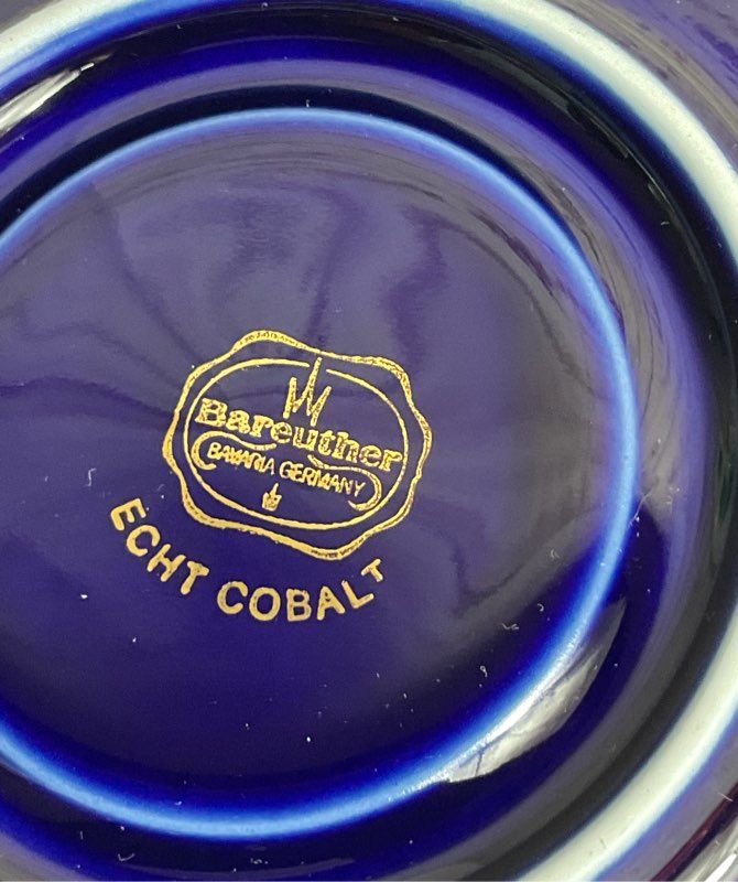 Bareuther Waldsassen Echt Vintage 22K Gold Germany Set of 4 Saucers Cobalt