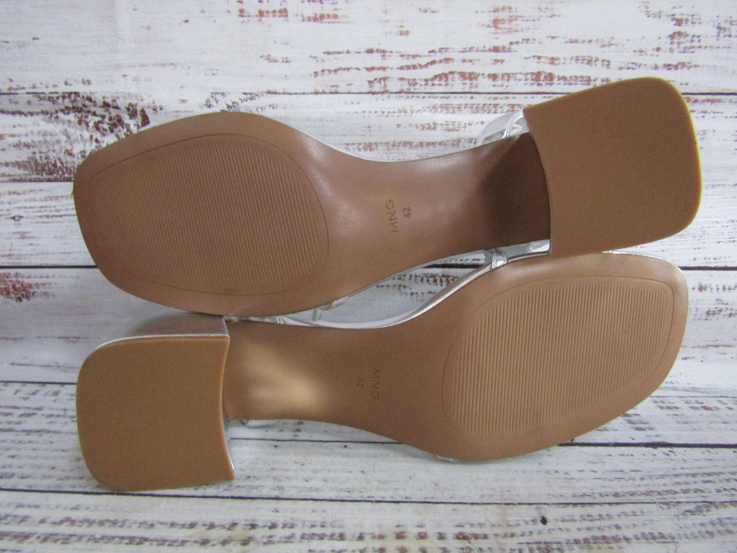 Mango Women's Silver Leather Ankle Strap Sandals Size 12