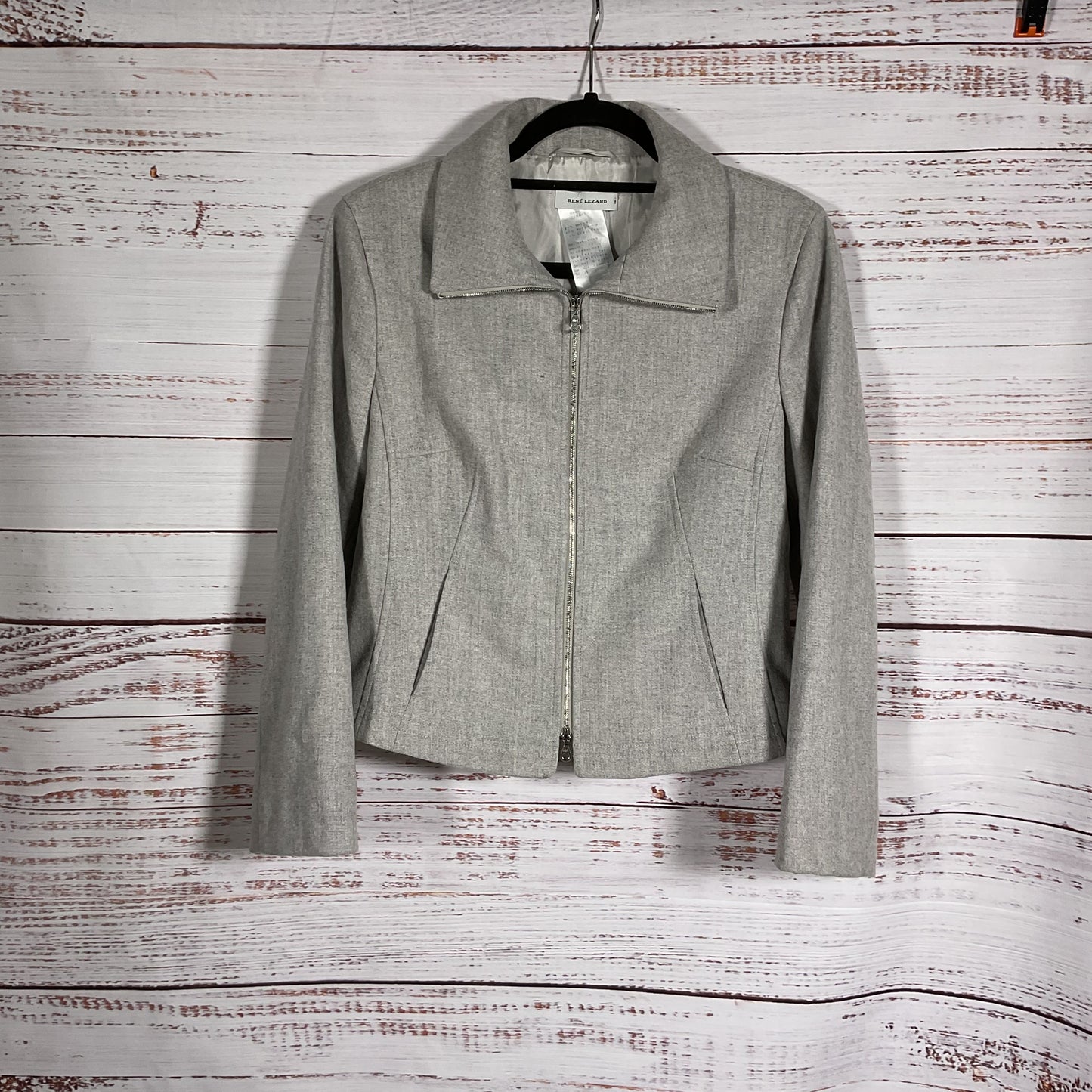 Rene Lezard Grey Wool Front Zip Blazer Jacket - Size 38