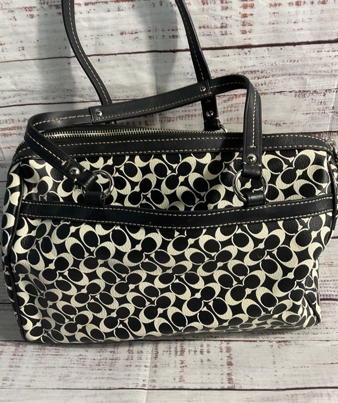 COACH F15132 Chelsea Black & White Signature Coated Canvas Tote Handbag