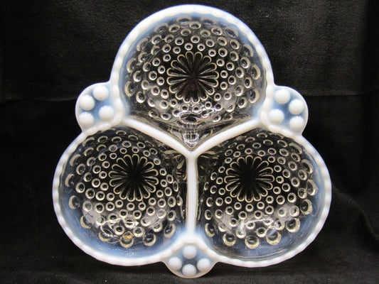 Vintage Handcrafted Opalescent Moonstone Hobnail Glass Candy Dish