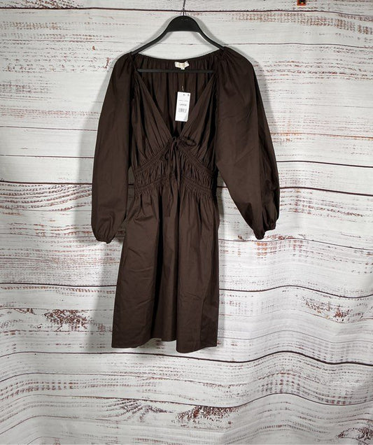 NWT Wayf Brown Leighton Poplin Mini Dress Size L