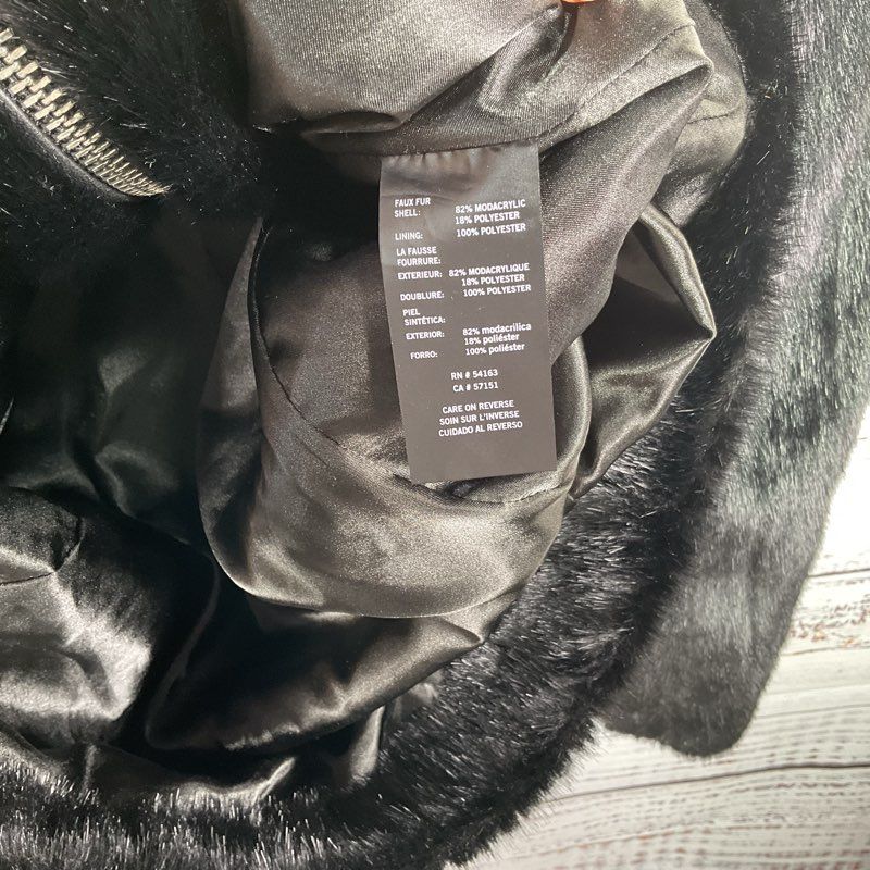 Karl Lagerfeld Paris Black Faux Fur Buckled High Collar Jacket Women's XS