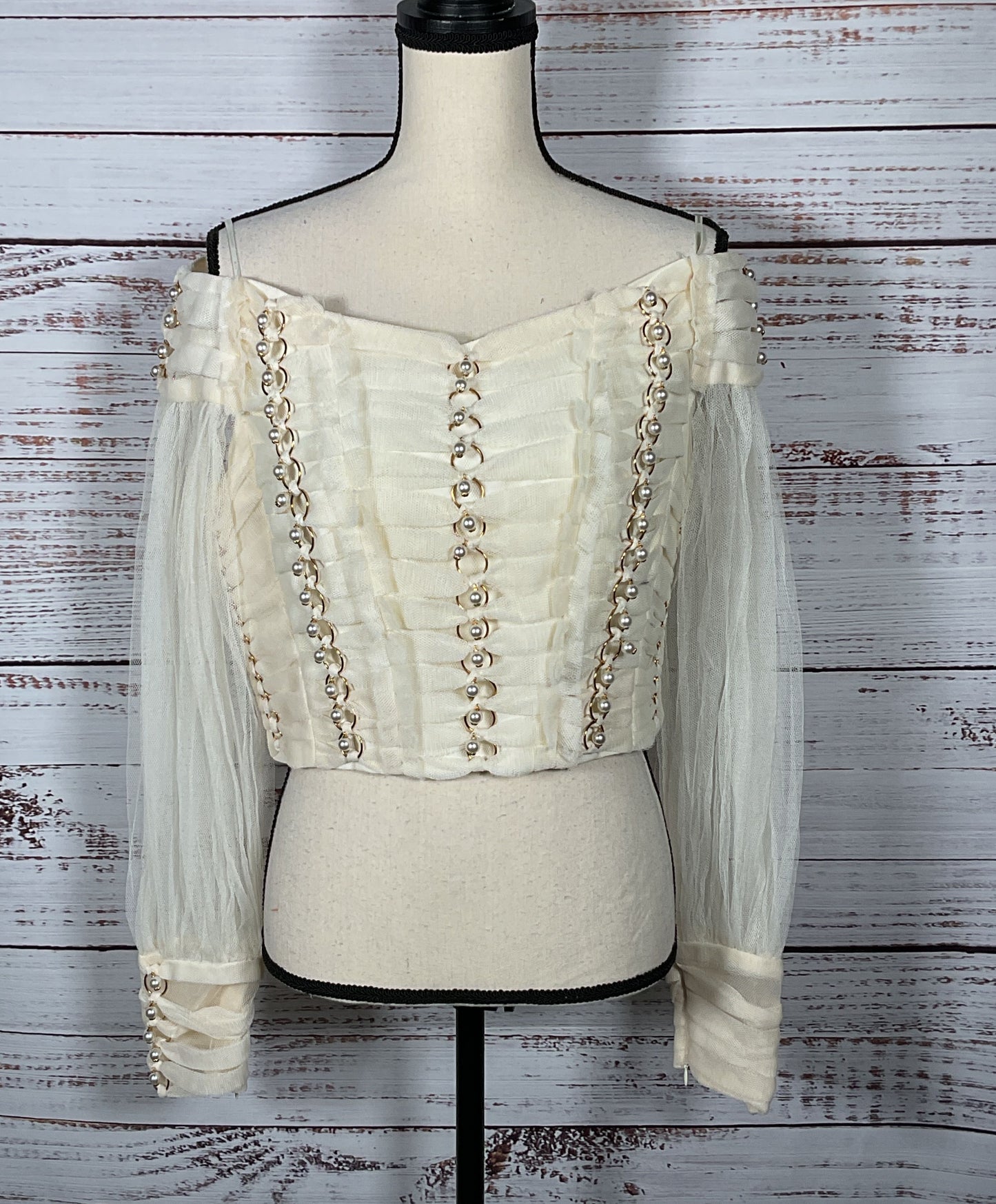 Zimmermann Mesh Off-The-Shoulder Embellished Tulle Top Milk 0