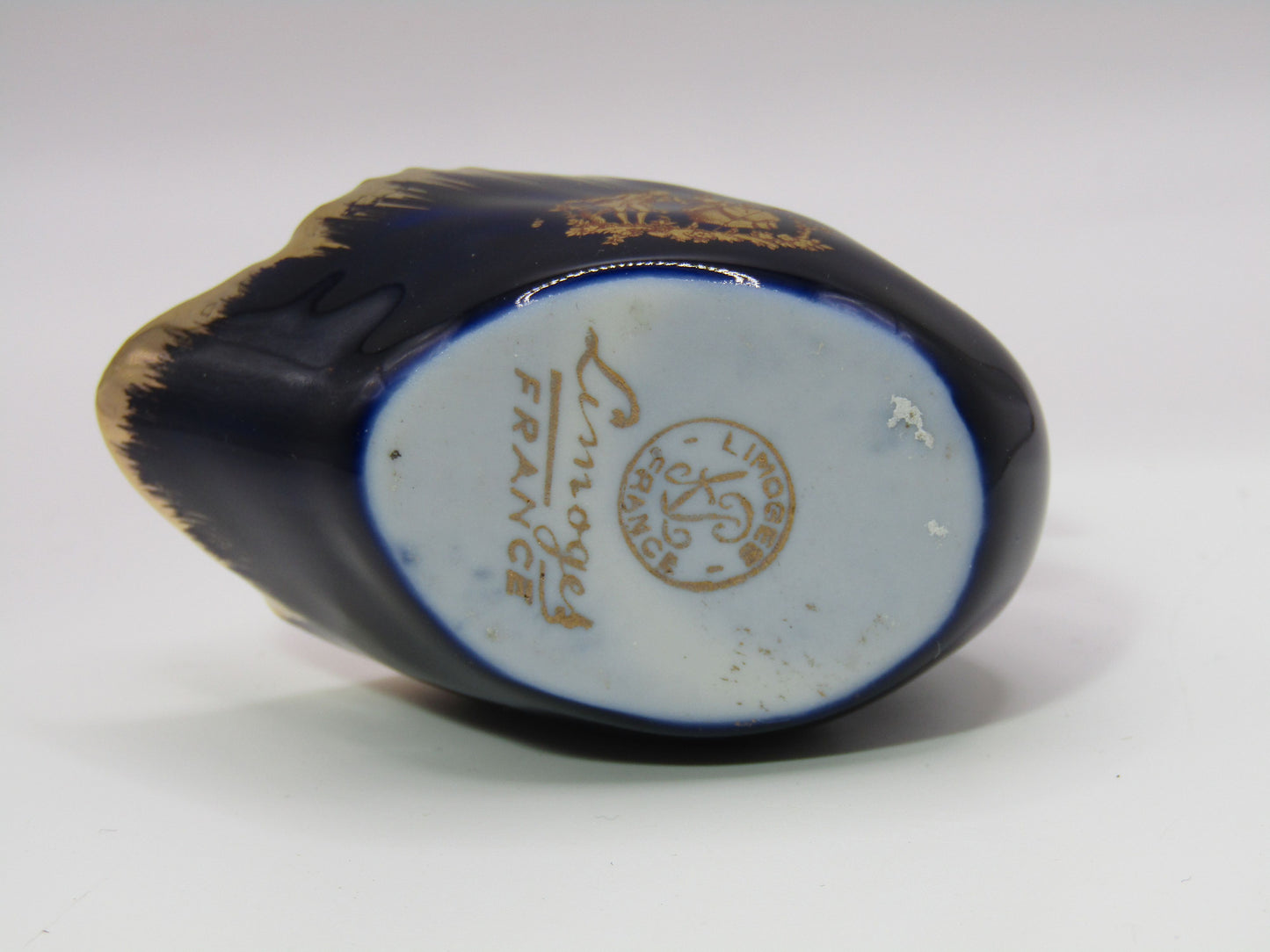 Limoges Courting Couple Cobalt Blue 24k Gold Wash Swan Made in France