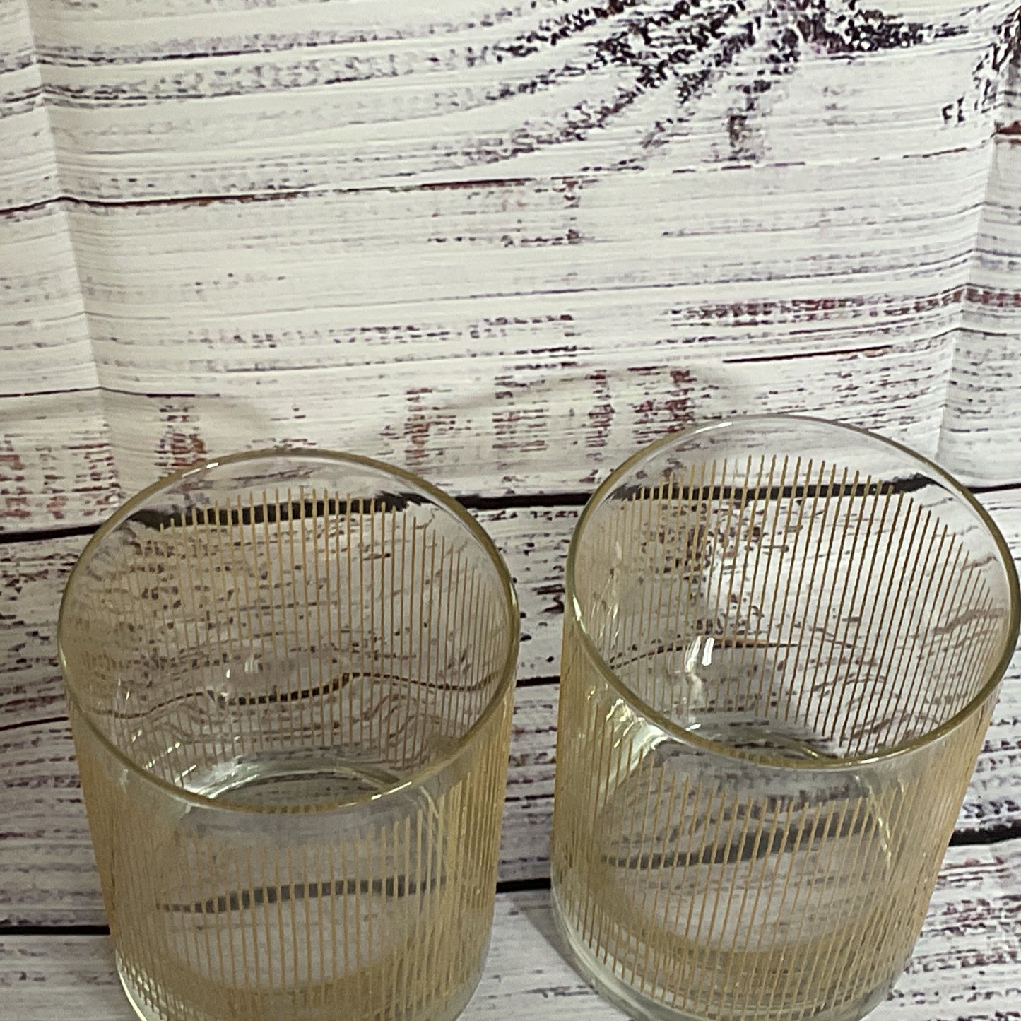 Set of 2 VTG. GEORGES BRIARD Gold Icicle Lowball Glassware