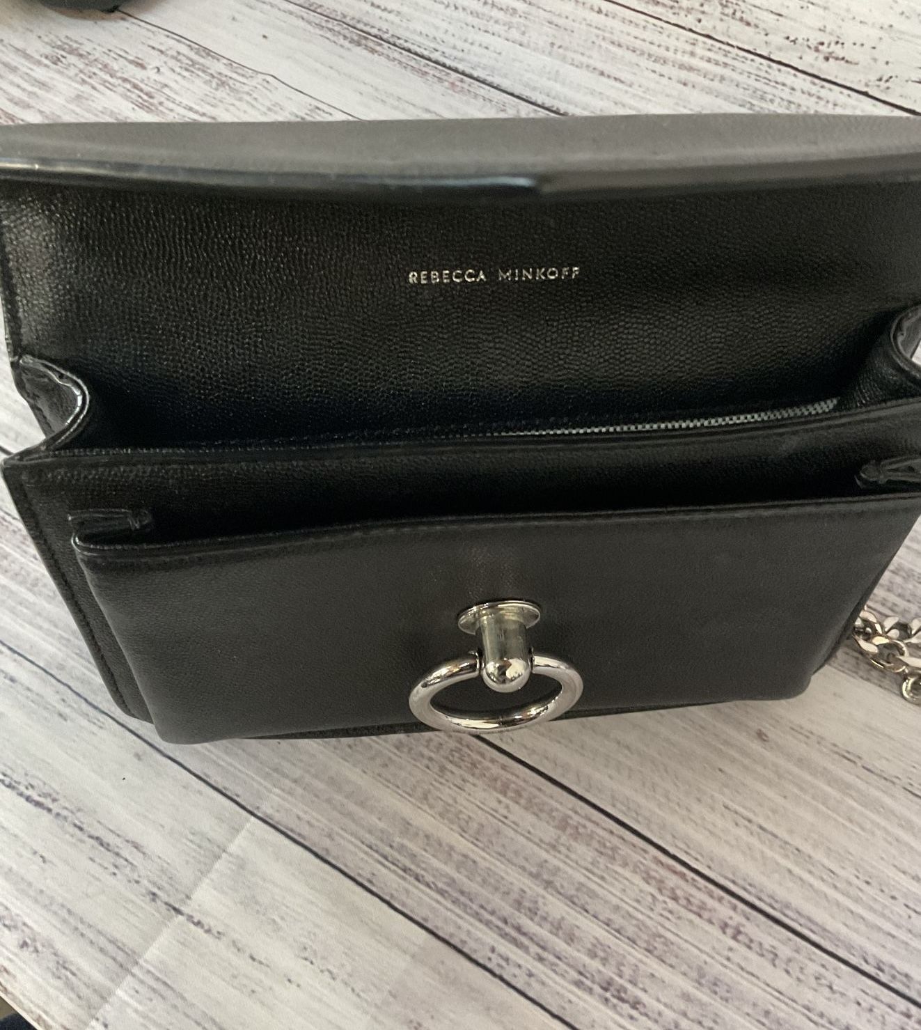 Rebecca Minkoff Black Leather Crossbody Bag w/silver chain