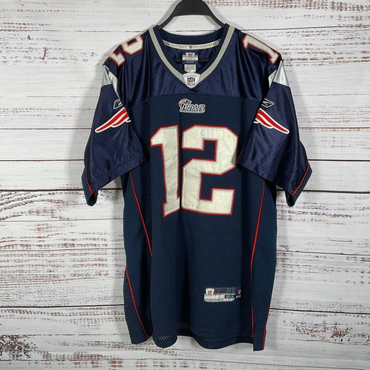 NFL Equipment Authentic RBK Tom Brady #12 Blue Patriots Football Jersey Size 50