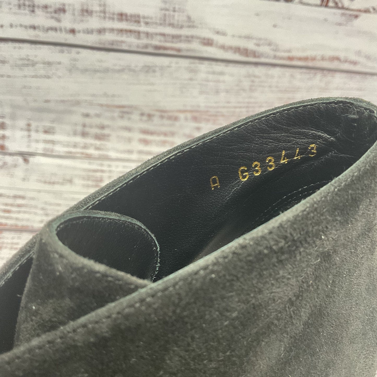 Chanel Black Suede Ankle Boot Heel Bootie Pearl Accent Women Size 6.5