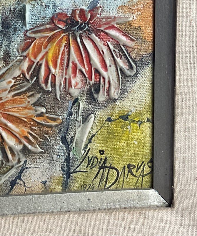 Portrait of Flowers Original Framed Painting by Signed Lydia Darvas