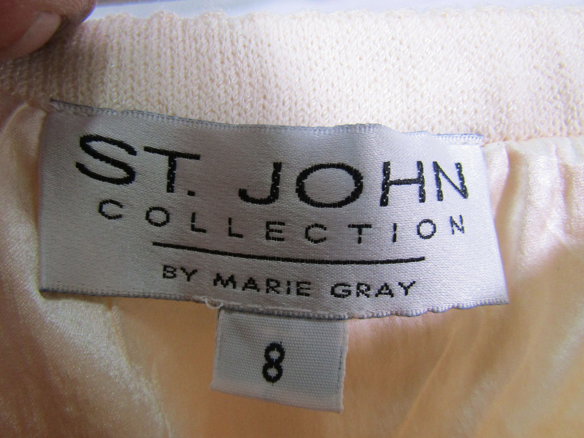 St. John Women's Ivory Wool Blend Pointelle Knit Pencil Skirt Size 8