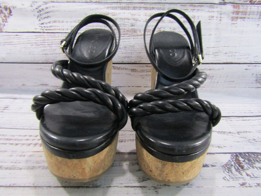 Jimmy Choo Diosa Women's Black Leather Espadrille Wedge Sandals Made in Spain