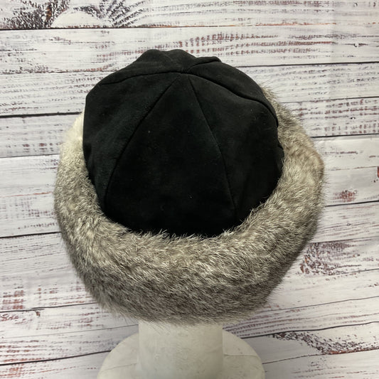 Surell Rabbit Fur Cuff Black Suede Shell Hat - Size OS