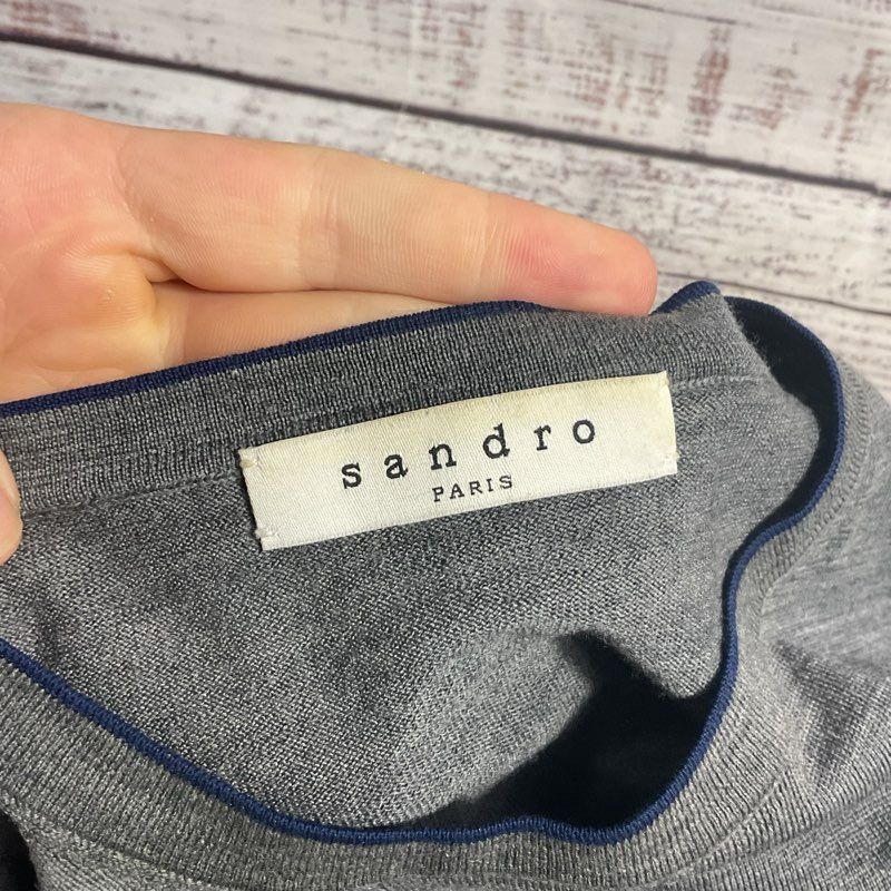 Sandro Gray Merino Wool Knit Crewneck Sweater - Size S