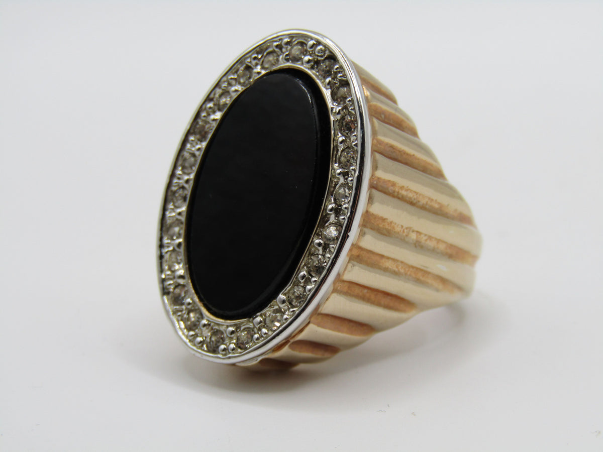 18k Yellow Gold Plated Oval Onyx Signet Ring Size 6.5