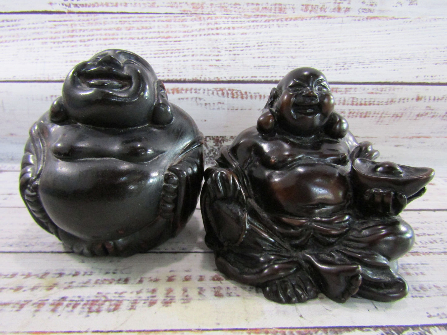 Set of 2 Wooden Buddha Figurines