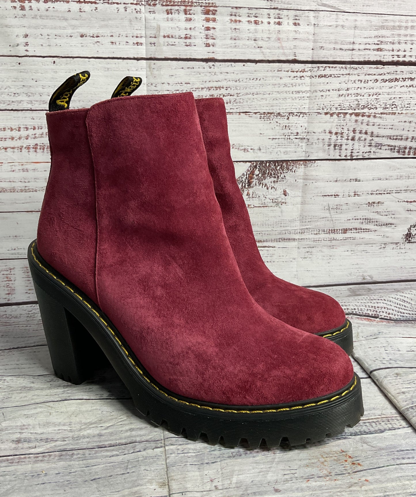 Dr. Martens Magdalena Kendra Suede Leather 4" Platform Boots Cherry 9