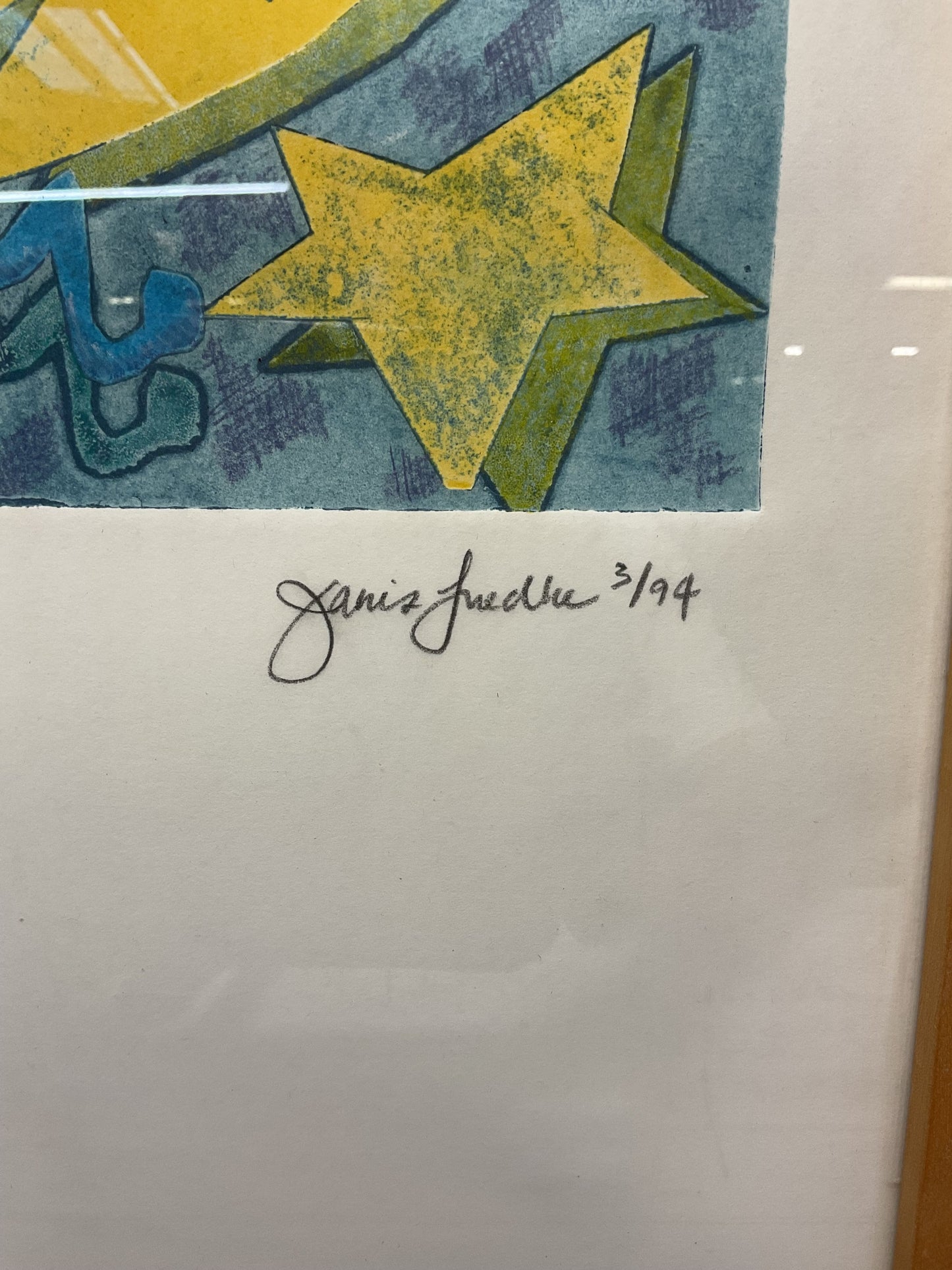 Petroglyph III Print by Janis Juedice? Blue Yellow Moon Stars 3/94