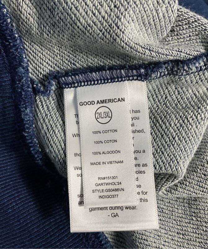 NEW Good American Women's Zip Up Indigo Blue Hoodie Size 2XL/3XL