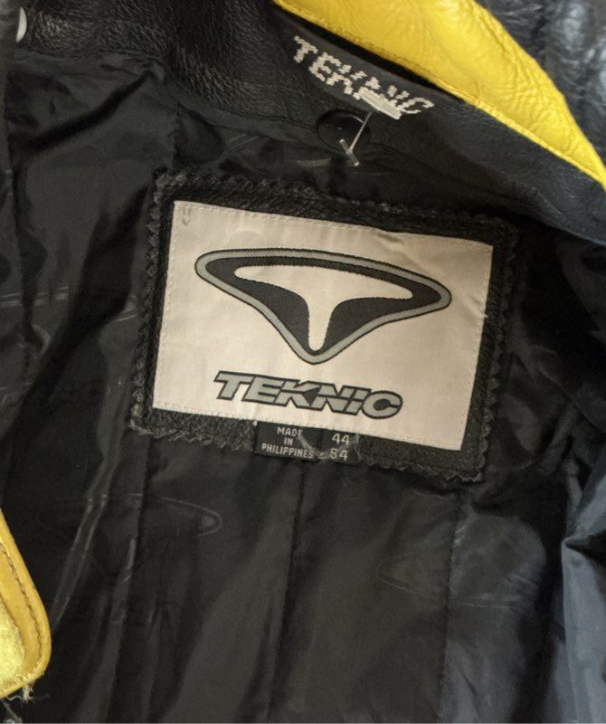 Men's Teknic Black/ yellow Leather Motorcycle Jacket Size 44/L AS IS