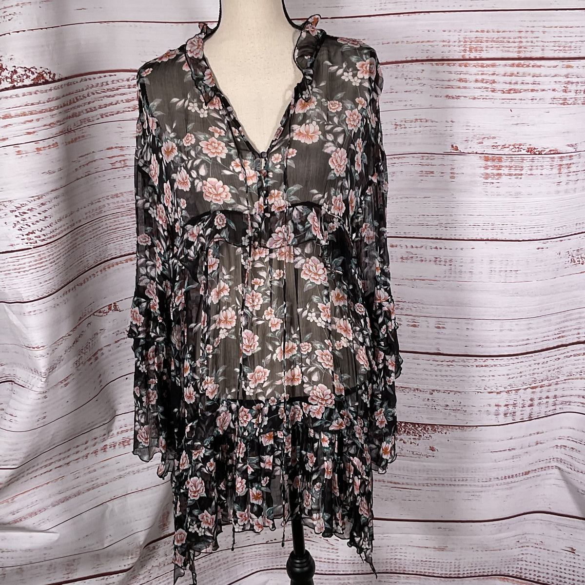 THE KOOPLES Women's Sheer Floral Flowy Dress- SZ 1/ S/M US