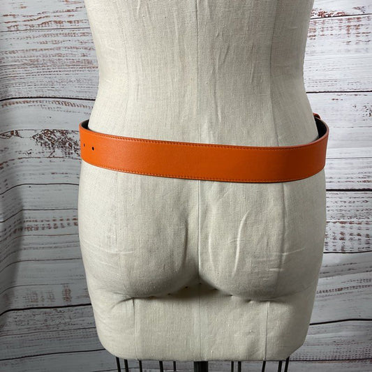 Anne Fontaine Maldivia Orange & Black Leather Belt - Size 1 (39")
