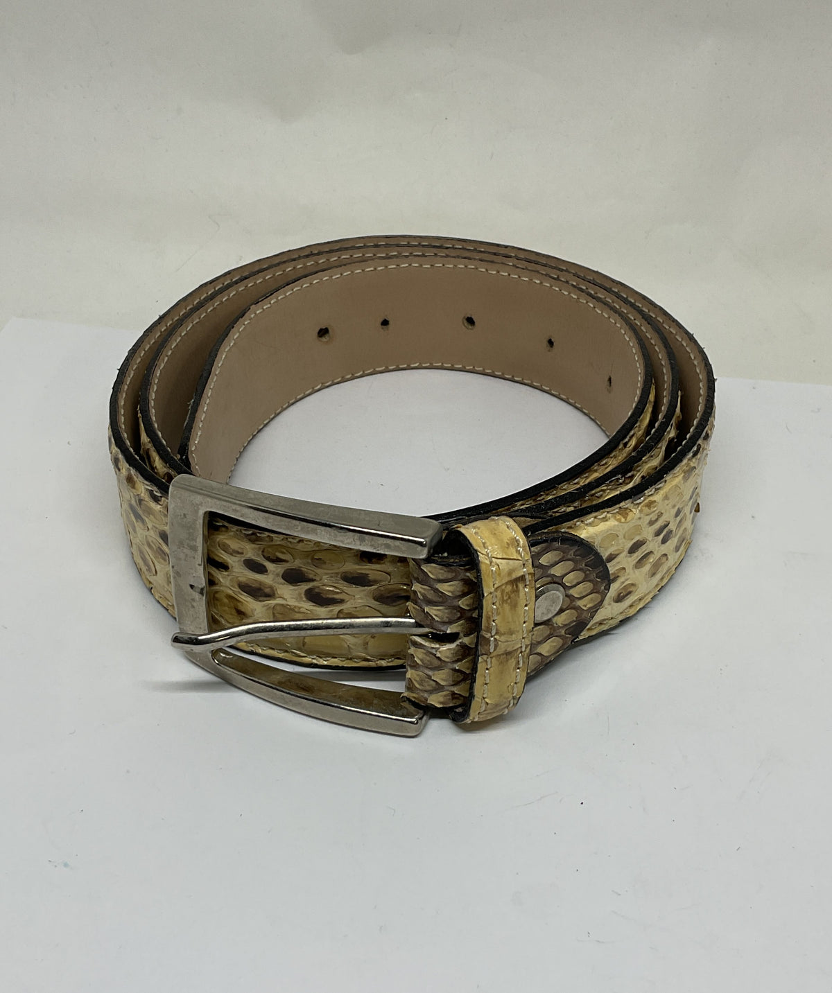 Vero Pitone Italy Beige Embossed Leather Belt