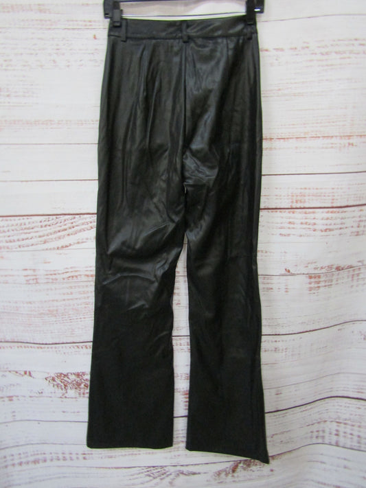 Commense Women's Black Faux Leather High Waisted Wide Leg Pants Size XS