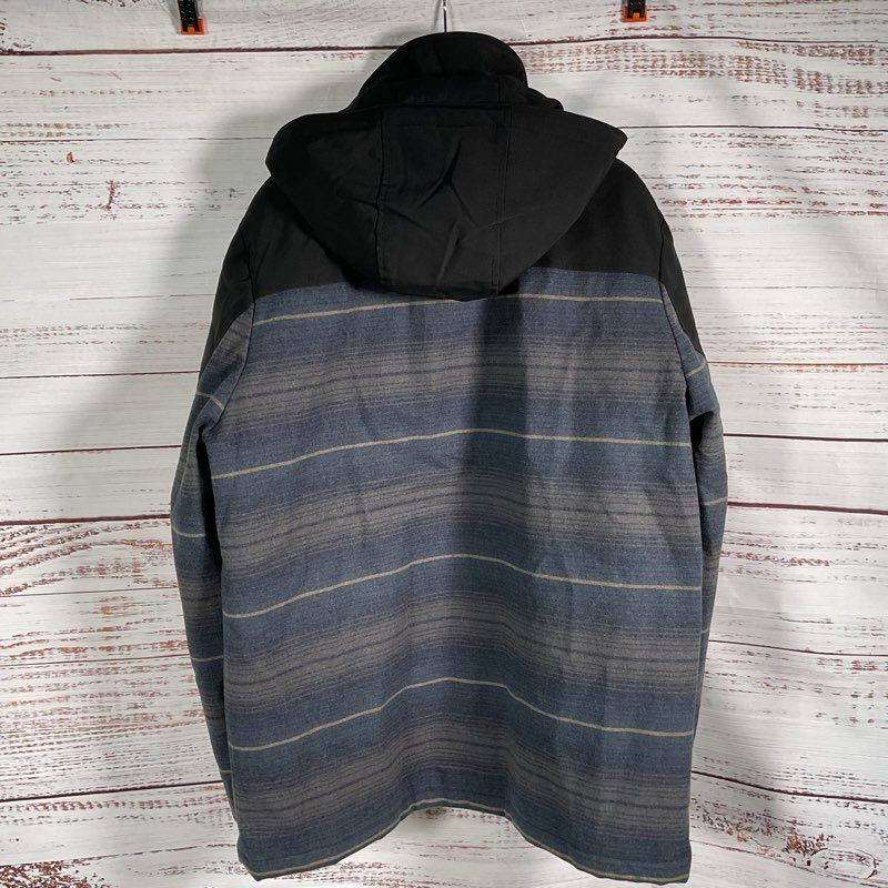 Pendleton Black/Blue Stripes Wool Blend Softshell Parka Jacket - Size Large