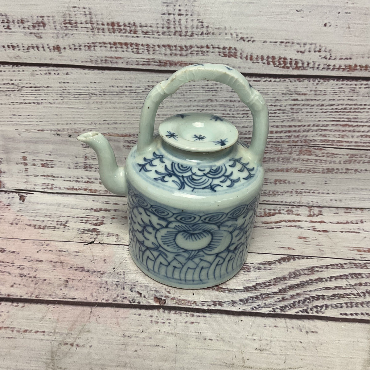 Chinese Blue White Lotus Flower Design Ceramic Porcelain Tea Pot 5"x3"x5.5"
