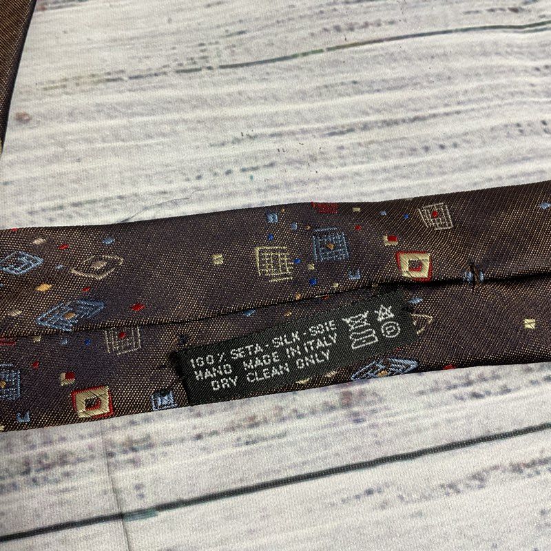 Brioni Brown Abstract Geometric Pattern Silk Tie - Size 60 in.