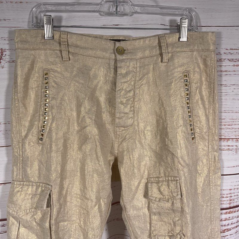 Mason's Shimmer Beige Two Tone Studded Pocket Cargo Pants - Size 44