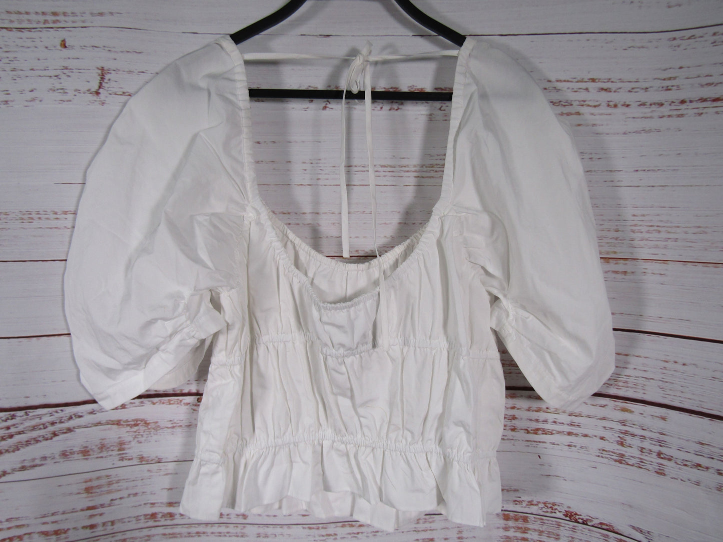 Derek Lam 10 Elora Women's White Puff Sleeve Smocked Blouse Size 16
